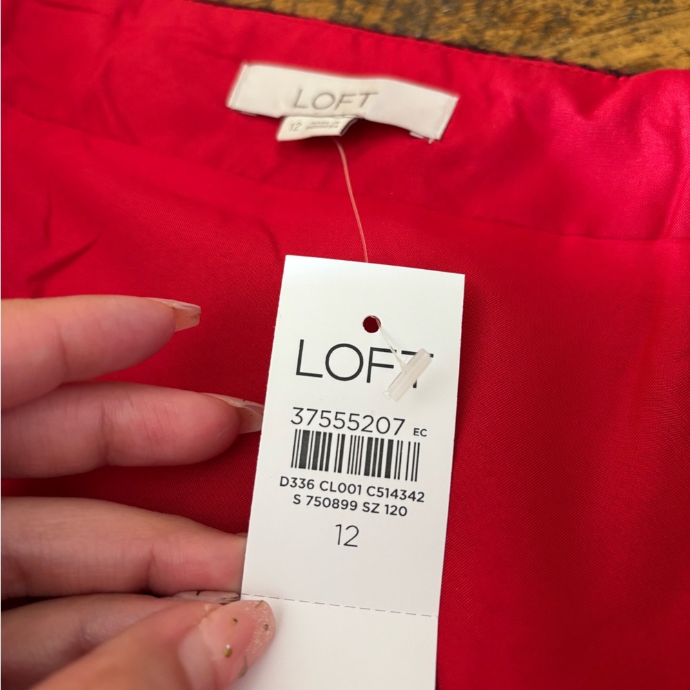 LOFT Red and Black Asymmetrical Wrap Mini Skirt - Picture 4 of 6